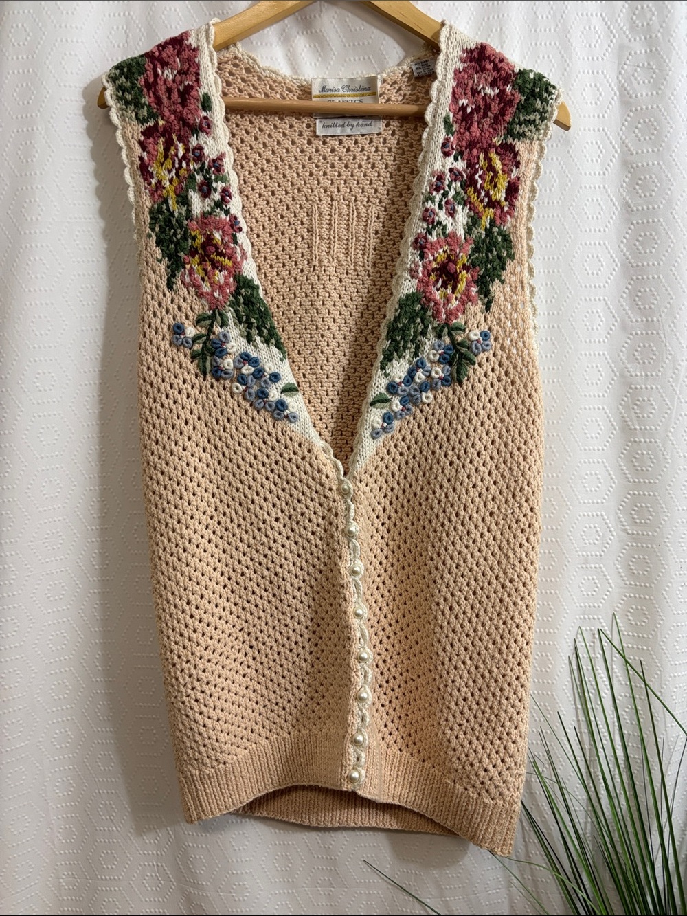 VTG Marisa Christina hand Knit cottage grandmacore Vest Womens Size small
